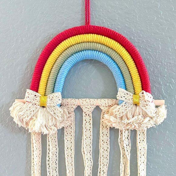 30"L Colorful Rainbow Wall Hanging Lace Fabric Strands Hair Bow Accessory Holder - Picture 8 of 9